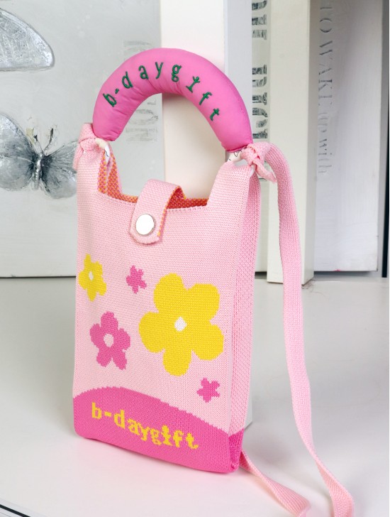 Large Capacity Super Soft Patterned Knitted Cellphone Bag W Strap